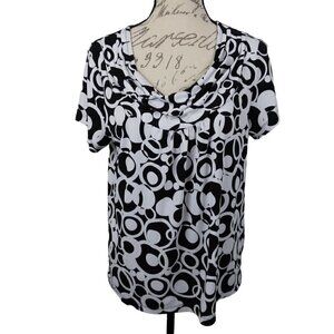 Rafaella | Black White Circle Print Short Sleeve Top | Size L